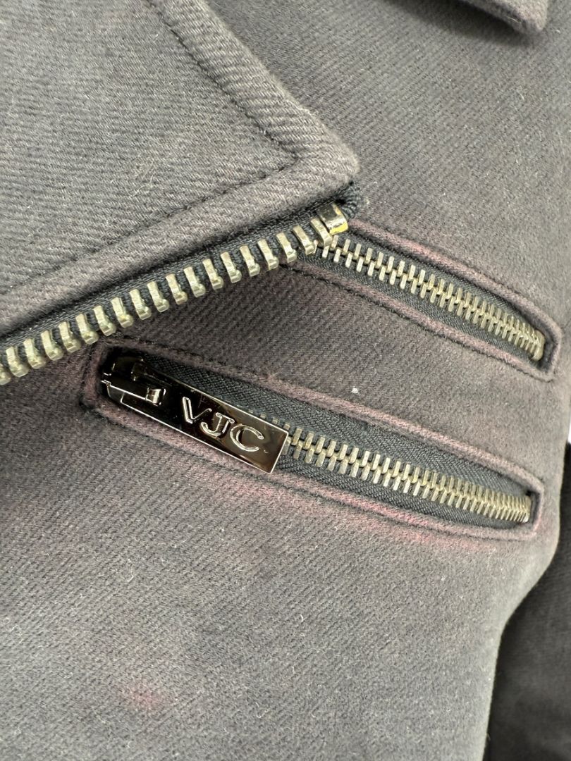 VJC Black Double-Breasted Asymmetric Zip Coat – Size 50