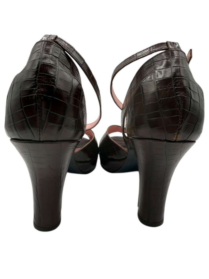 Donald J Pliner Couture Brown Embossed Leather Peep-Toe Heels – Size 10