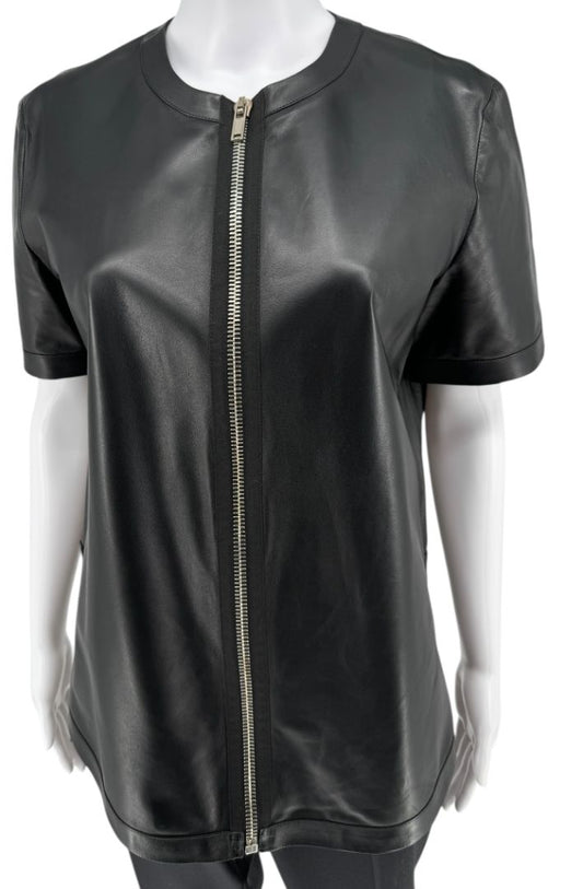 Givenchy Black Lambskin Leather Zip-Front Shirt – Size 42 (FR)