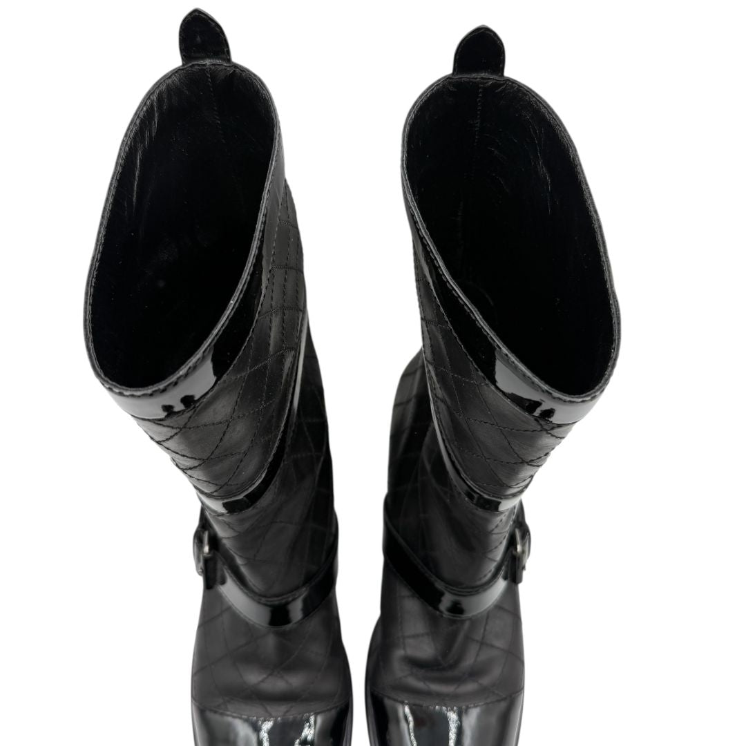 Chanel Quilted Calfskin & Patent Leather Mid-Calf Boots – Size 40 (EU)