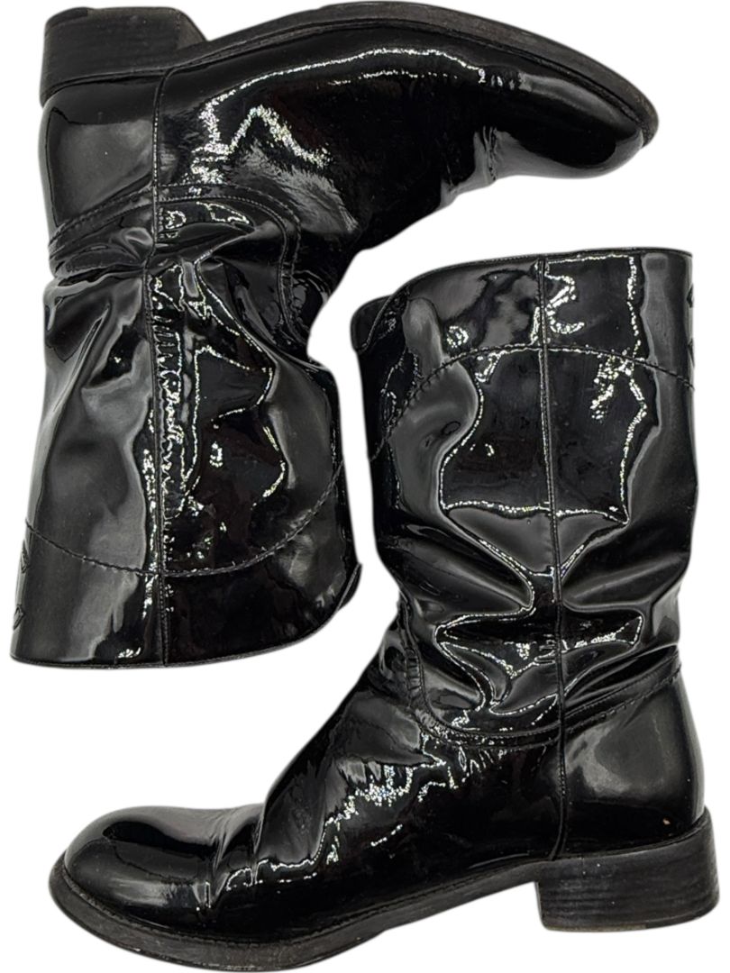 Chanel Western-Inspired Patent Leather Boots – Size 41