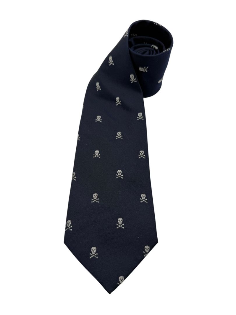Ralph Lauren Purple Label Navy Skull & Crossbones Silk Necktie – Excellent Pre-Owned Condition