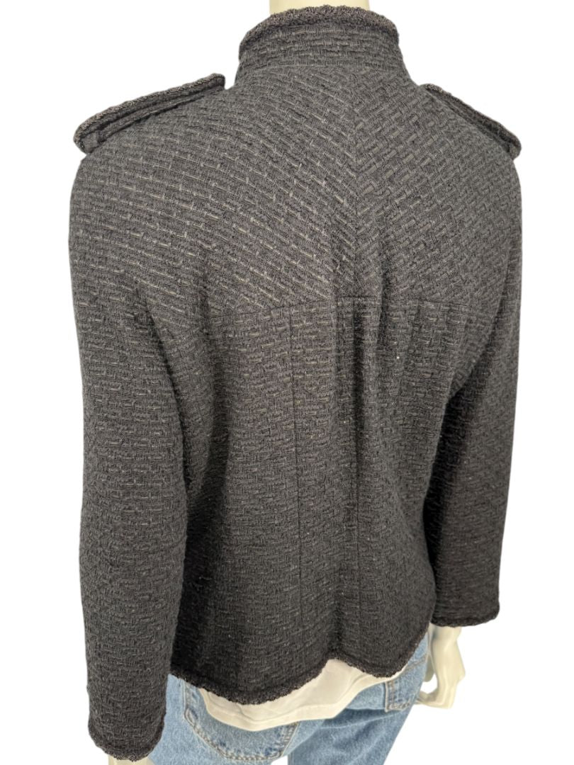 Chanel Women’s Black Textured Tweed Military-Inspired Jacket – Size 44