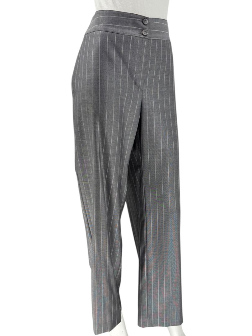 Armani Collezioni Gray Pinstripe Wide-Leg Trousers – Size 12