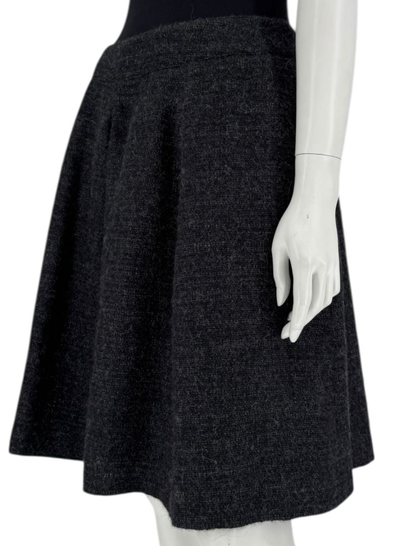 Ron Leal Charcoal Alpaca–Linen Pleated A-Line Skirt – Size 14
