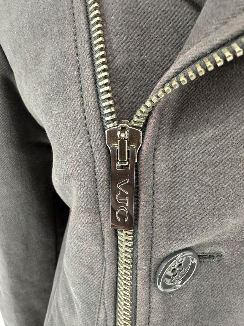 VJC Black Double-Breasted Asymmetric Zip Coat – Size 50