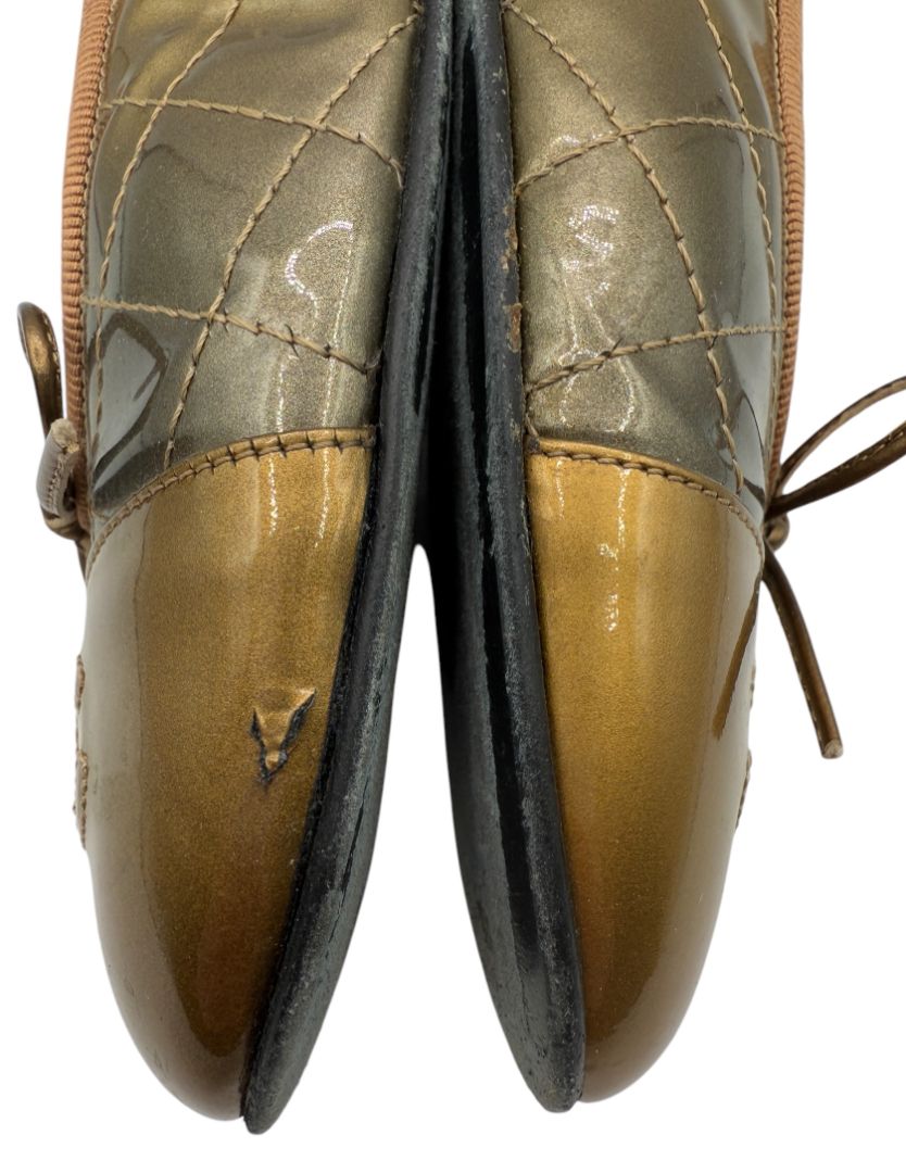 Chanel Gold & Bronze Quilted Patent Leather Ballet Flats – Size 42