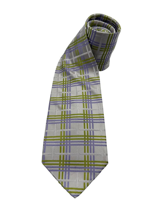 Ted Baker London Silk Necktie in Ivory, Lilac & Chartreuse Plaid – Excellent Pre-Owned Condition