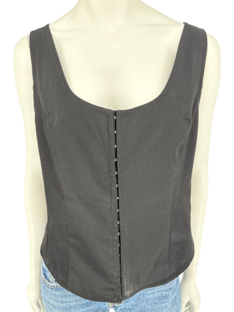 Ivan Grundahl Black Structured Hook-Front Corset Top – Size 44