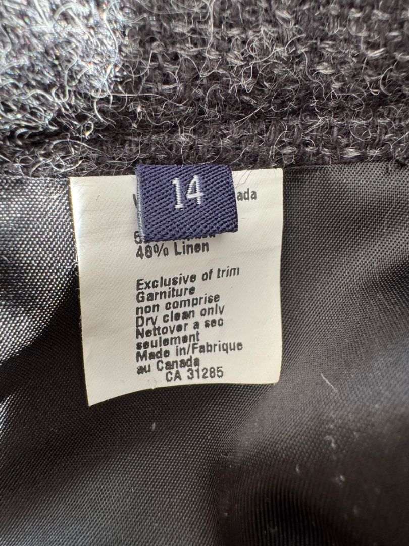 Ron Leal Charcoal Alpaca–Linen Pleated A-Line Skirt – Size 14