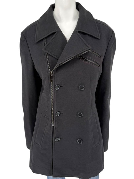 VJC Black Double-Breasted Asymmetric Zip Coat – Size 50