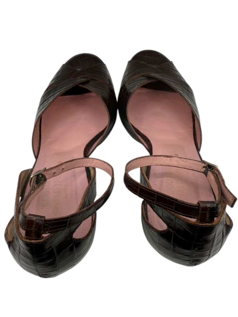 Donald J Pliner Couture Brown Embossed Leather Peep-Toe Heels – Size 10