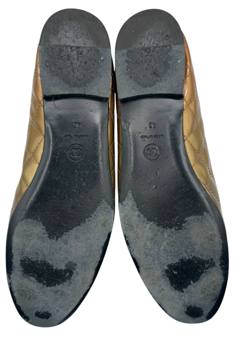 Chanel Gold & Bronze Quilted Patent Leather Ballet Flats – Size 42