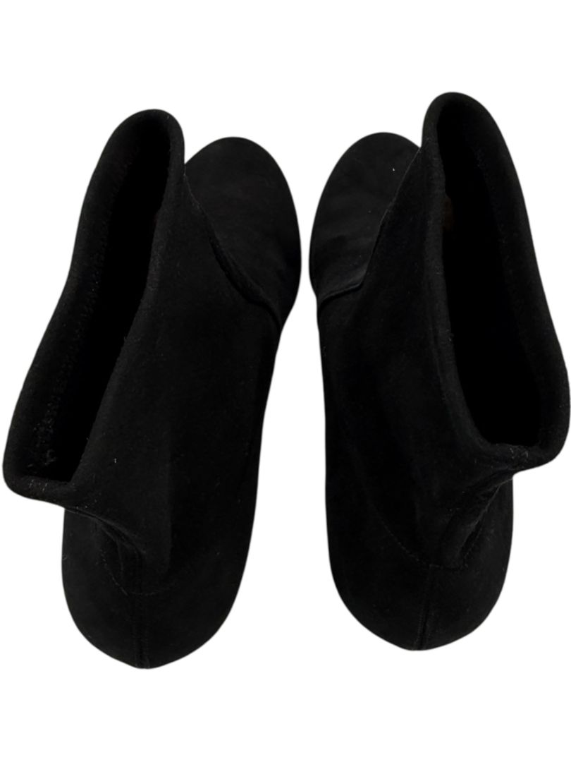 Charlotte Olympia Black Suede Ankle Booties with Studded Gold Heels – Size 39