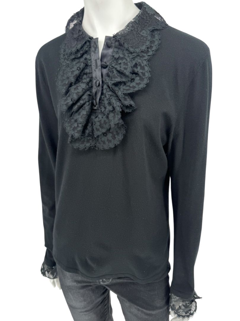 Rena Lange Black Lace Ruffle Blouse – Size 40 (US 8)