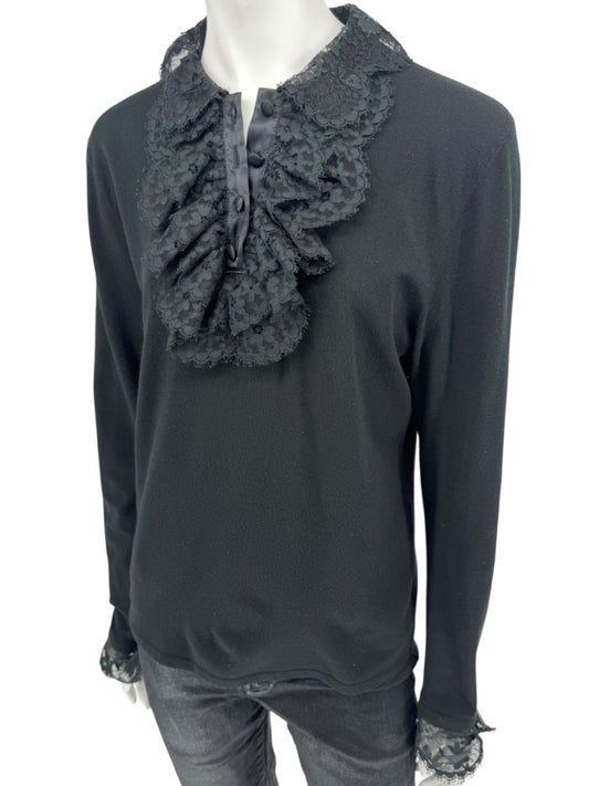 Rena Lange Black Lace Ruffle Blouse – Size 40 (US 8)