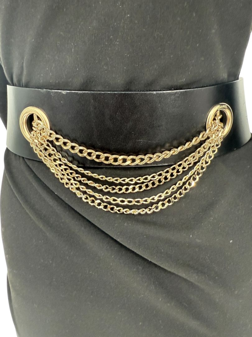 Chanel Spring 2008 Black Leather Gold Chain Accent Belt – Size 90/36