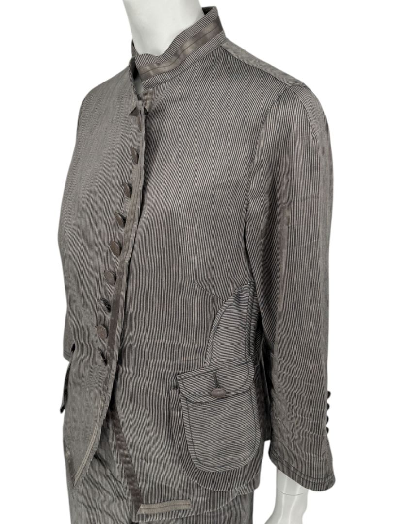 M. Siamo Women’s Striped Linen-Silk Blend Two-Piece Suit – Size 12