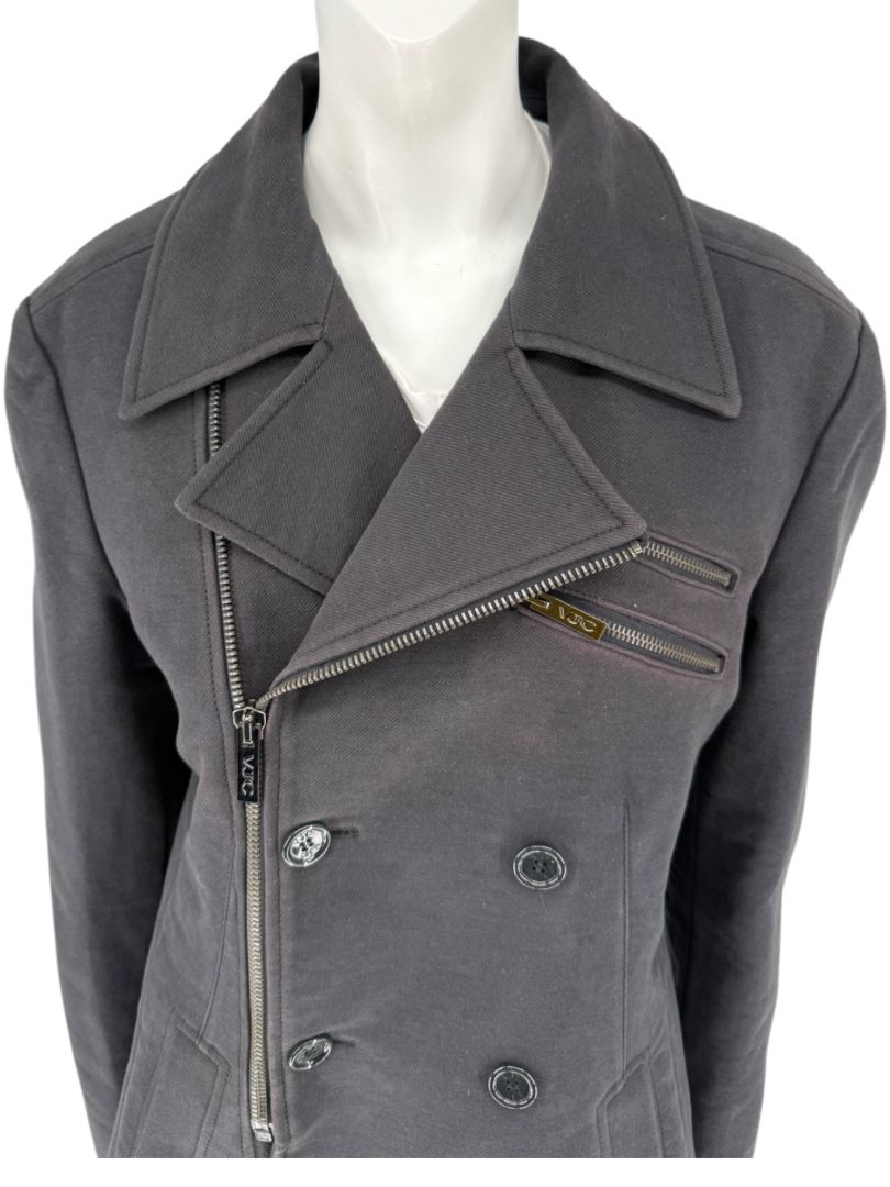 VJC Black Double-Breasted Asymmetric Zip Coat – Size 50