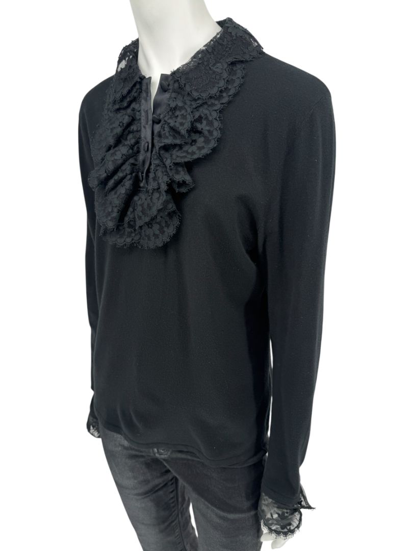 Rena Lange Black Lace Ruffle Blouse – Size 40 (US 8)
