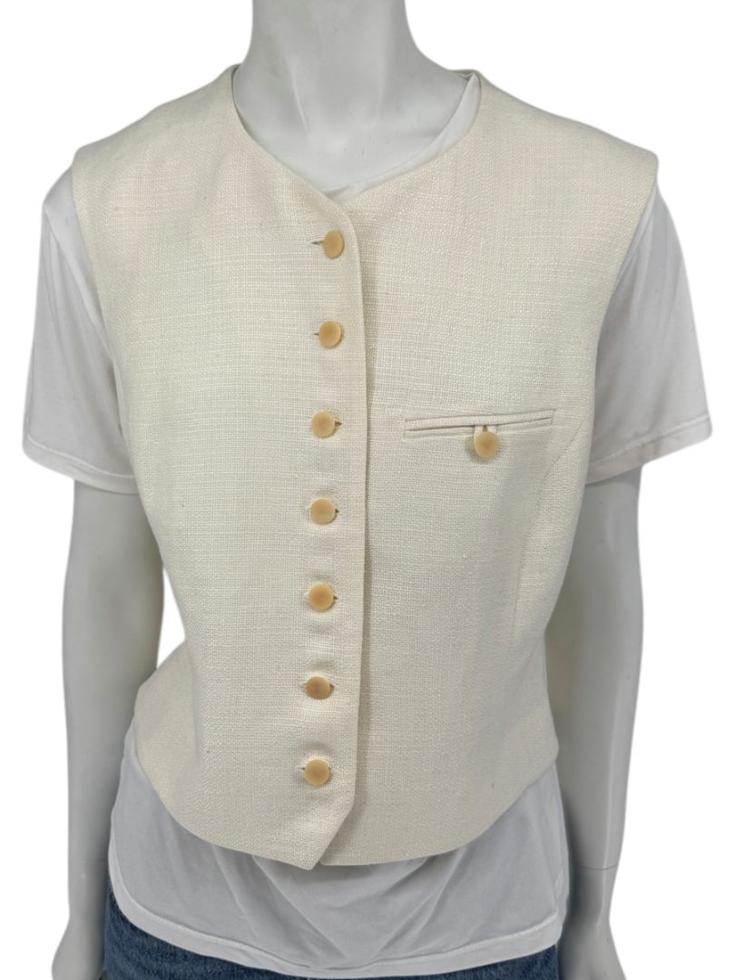 Linda Allard for Ellen Tracy Women’s Ivory Linen-Blend Vest – Size 14