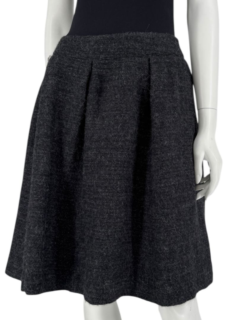 Ron Leal Charcoal Alpaca–Linen Pleated A-Line Skirt – Size 14