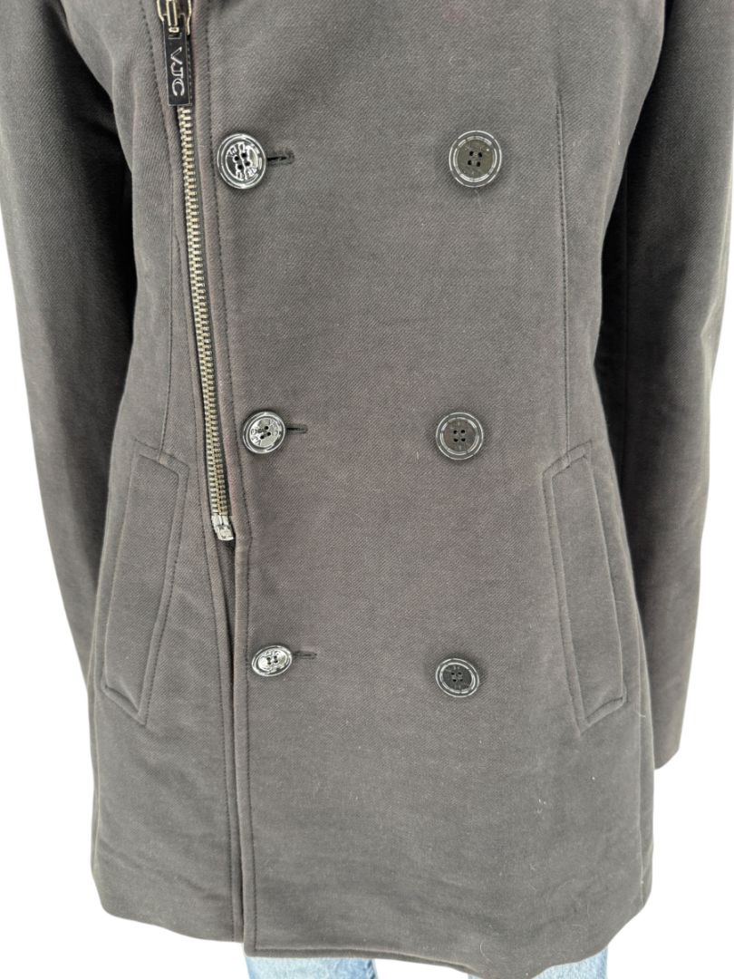 VJC Black Double-Breasted Asymmetric Zip Coat – Size 50