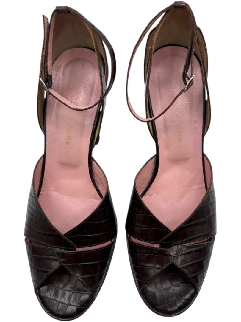 Donald J Pliner Couture Brown Embossed Leather Peep-Toe Heels – Size 10