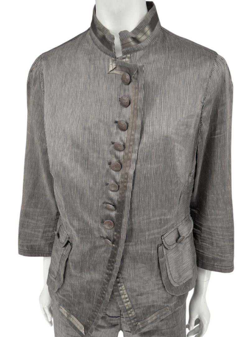 M. Siamo Women’s Striped Linen-Silk Blend Two-Piece Suit – Size 12