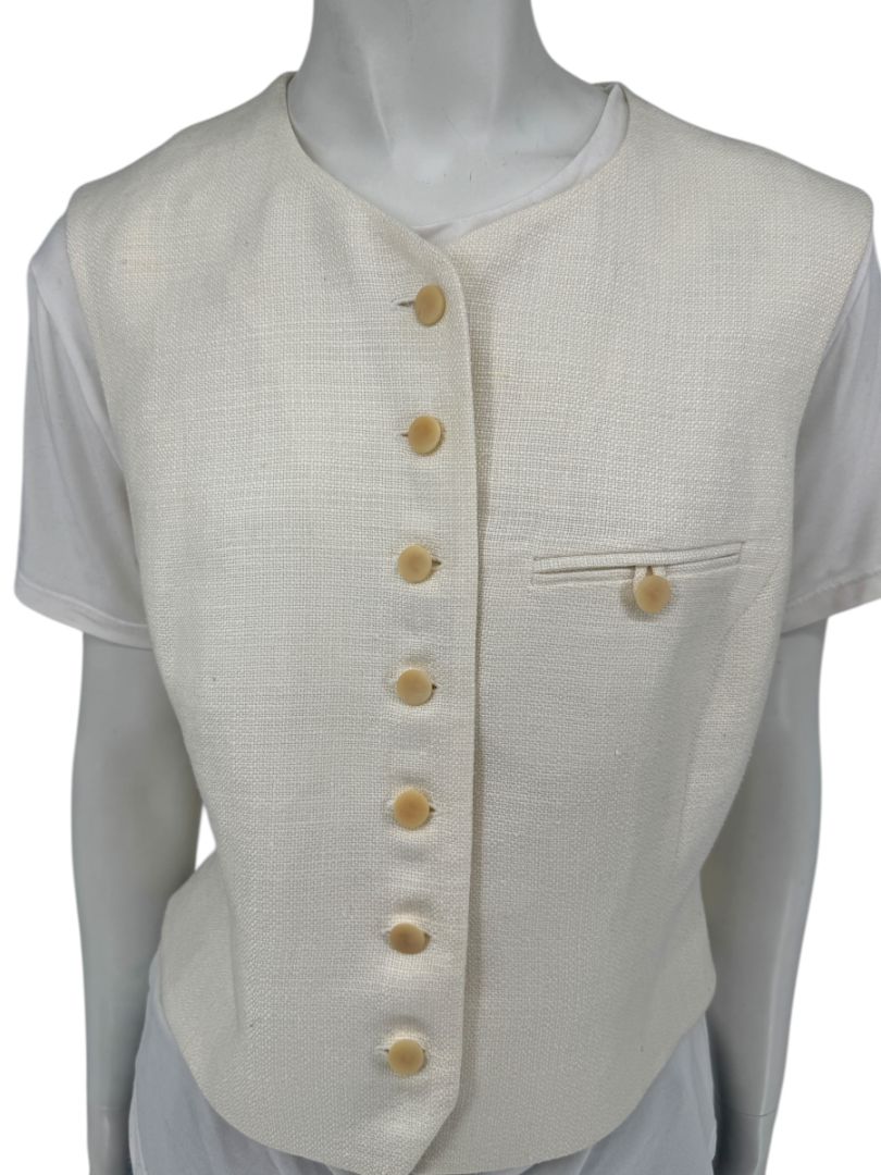 Linda Allard for Ellen Tracy Women’s Ivory Linen-Blend Vest – Size 14