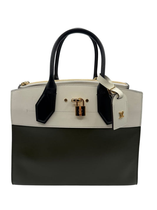 Louis Vuitton White/Green Leather City Steamer MM Bag