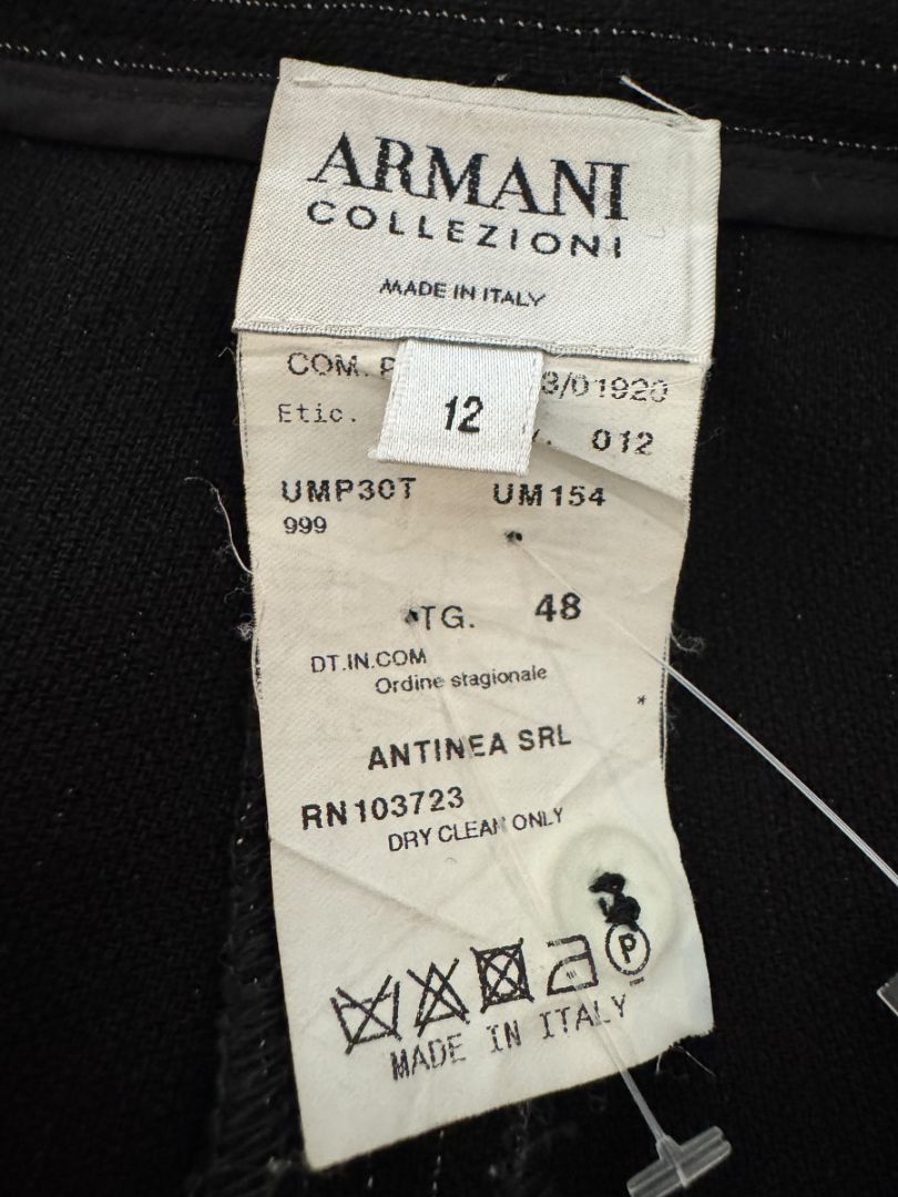 Armani Collezioni Black Pinstripe Virgin Wool Blend Dress Pants – Made in Italy – Size 48 / US 12