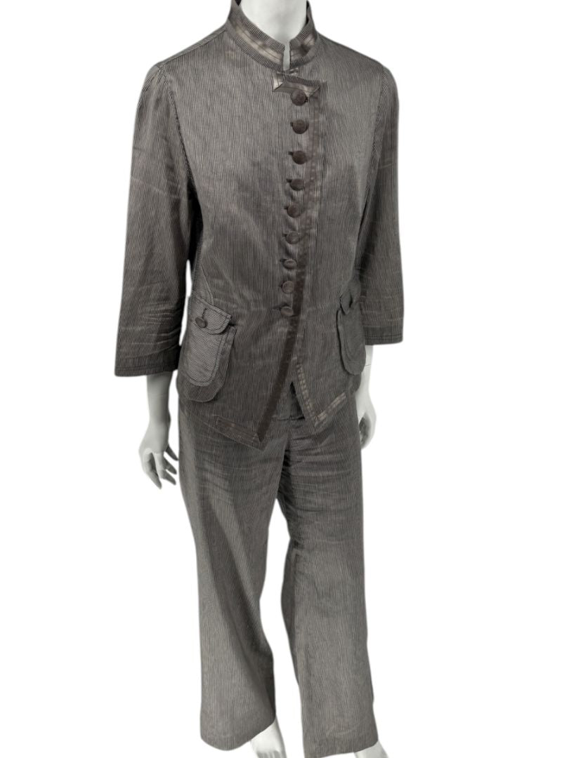 M. Siamo Women’s Striped Linen-Silk Blend Two-Piece Suit – Size 12