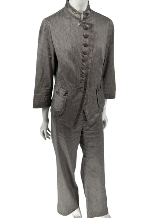 M. Siamo Women’s Striped Linen-Silk Blend Two-Piece Suit – Size 12