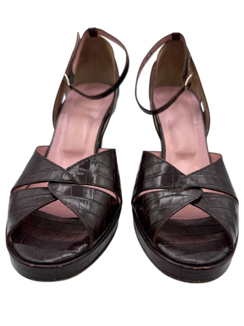 Donald J Pliner Couture Brown Embossed Leather Peep-Toe Heels – Size 10