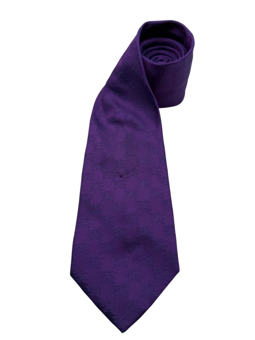 Burberry London Purple Equestrian Knight Silk Tie – Excellent Pre-Owned Condition