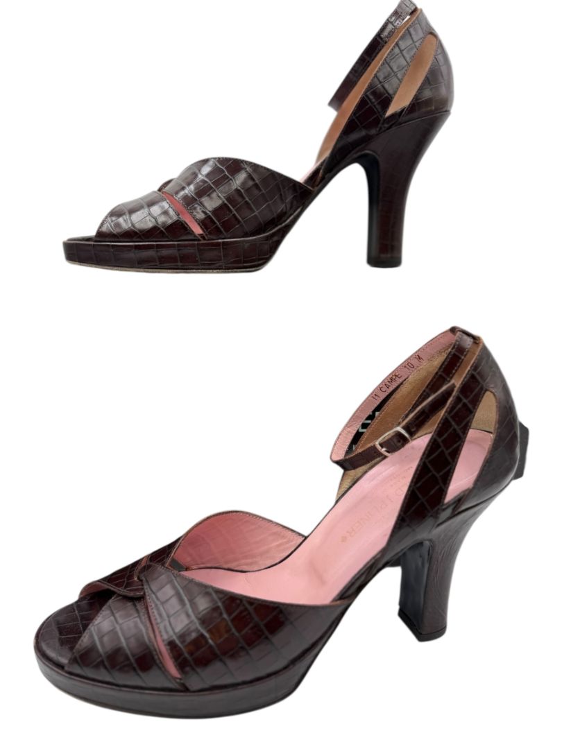 Donald J Pliner Couture Brown Embossed Leather Peep-Toe Heels – Size 10