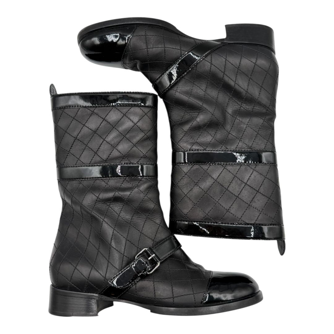 Chanel Quilted Calfskin & Patent Leather Mid-Calf Boots – Size 40 (EU)