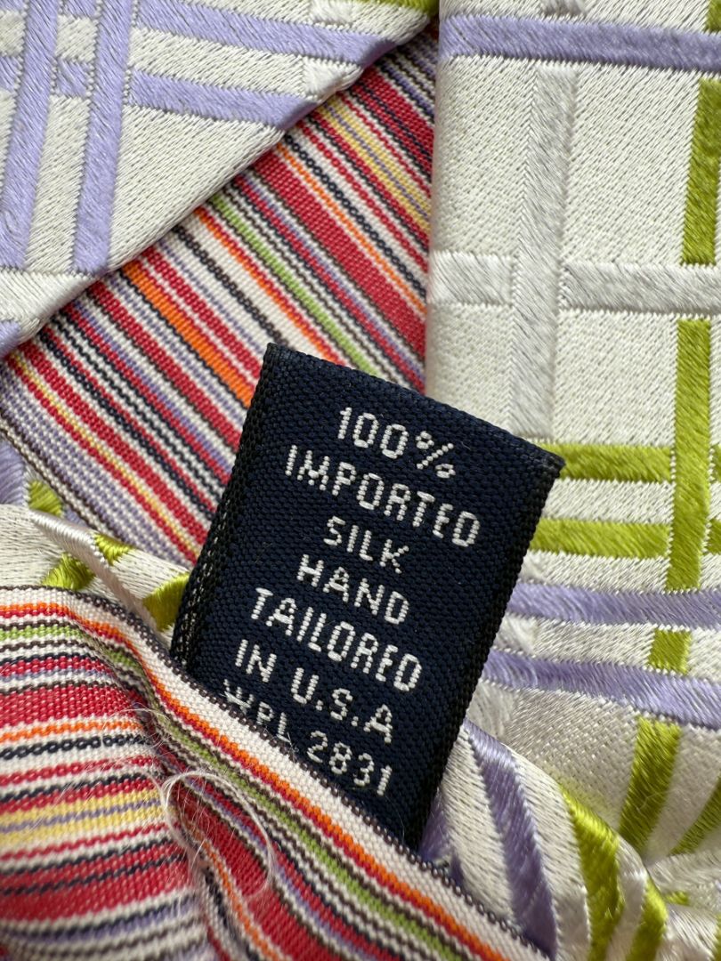 Ted Baker London Silk Necktie in Ivory, Lilac & Chartreuse Plaid – Excellent Pre-Owned Condition