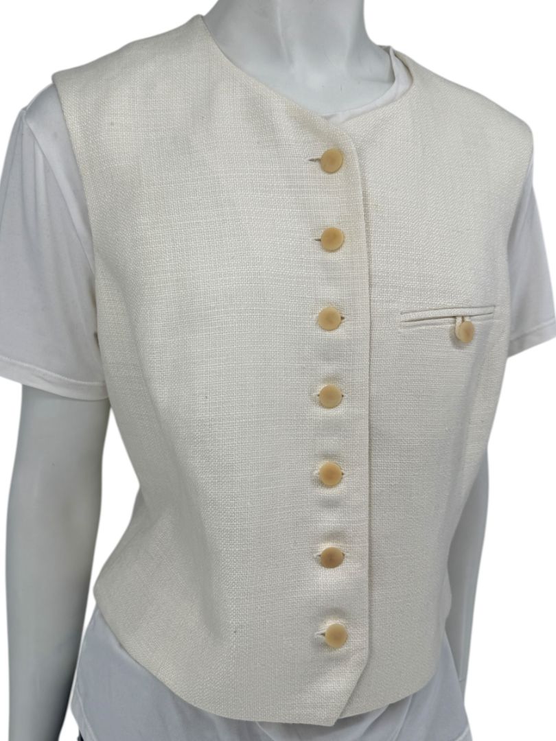 Linda Allard for Ellen Tracy Women’s Ivory Linen-Blend Vest – Size 14