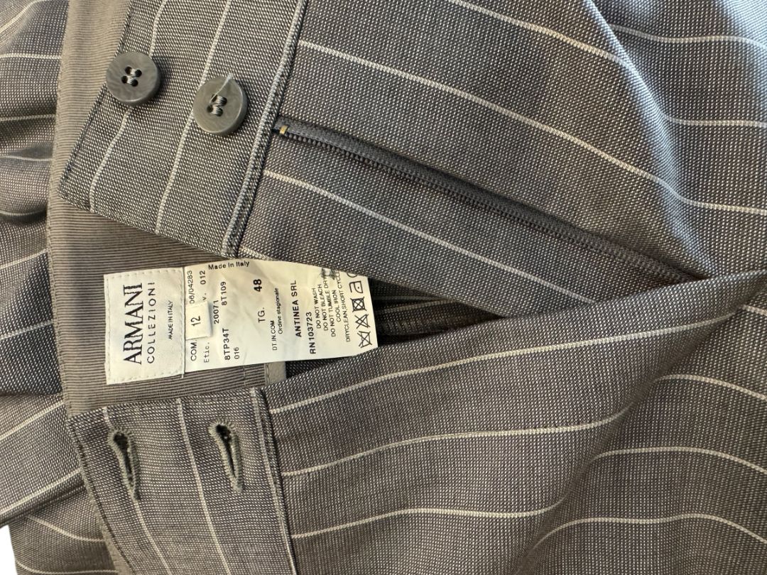 Armani Collezioni Gray Pinstripe Wide-Leg Trousers – Size 12