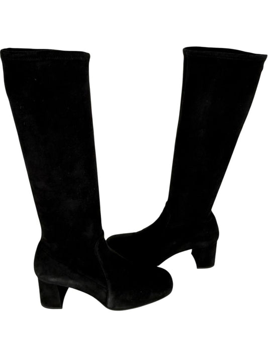 Prada Black Suede Block Heel Knee Boots – Size 39