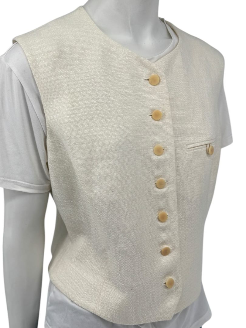 Linda Allard for Ellen Tracy Women’s Ivory Linen-Blend Vest – Size 14