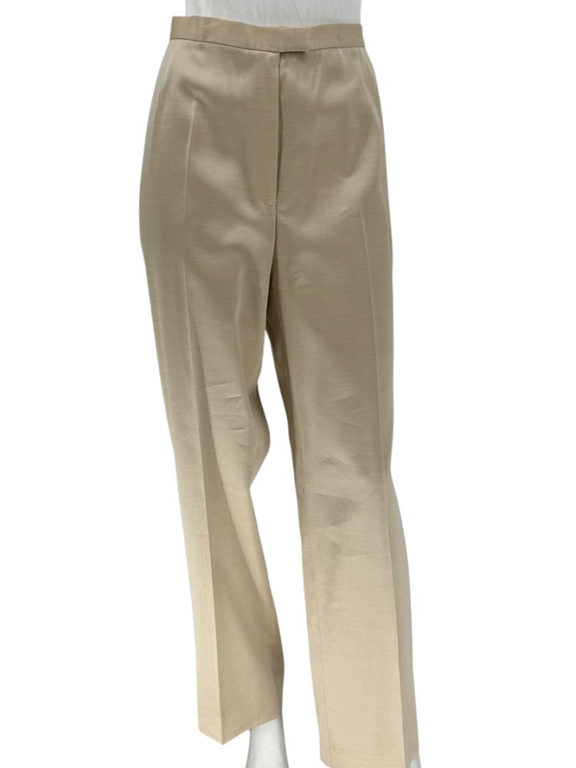 Lafayette 148 New York Beige Silk–Rayon–Wool Wide-Leg Pants – Size 12