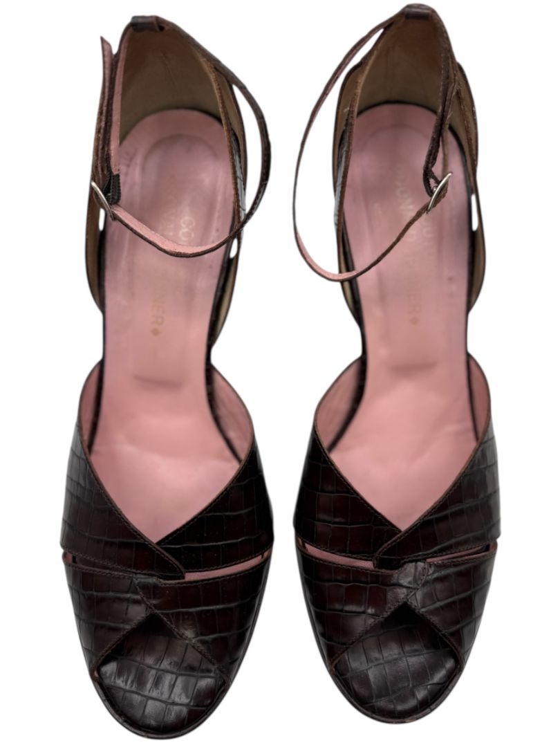 Donald J Pliner Couture Brown Embossed Leather Peep-Toe Heels – Size 10