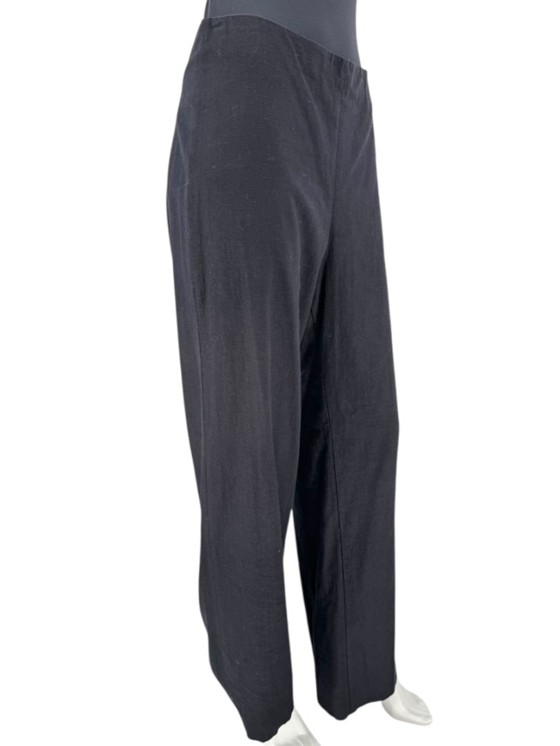 Equestrian Black Wide-Leg Linen Blend Pants – Size L