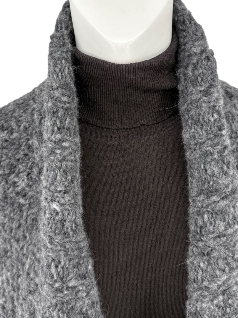 Donna Karan Charcoal Grey Wool-Blend Drape Cardigan – Size L (US Large)