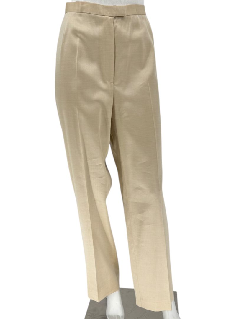 Lafayette 148 New York Beige Silk–Rayon–Wool Wide-Leg Pants – Size 12