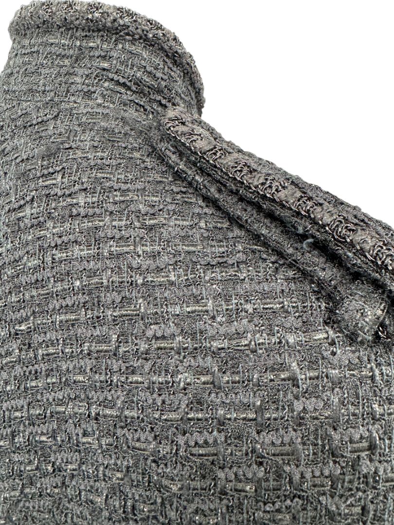 Chanel Women’s Black Textured Tweed Military-Inspired Jacket – Size 44
