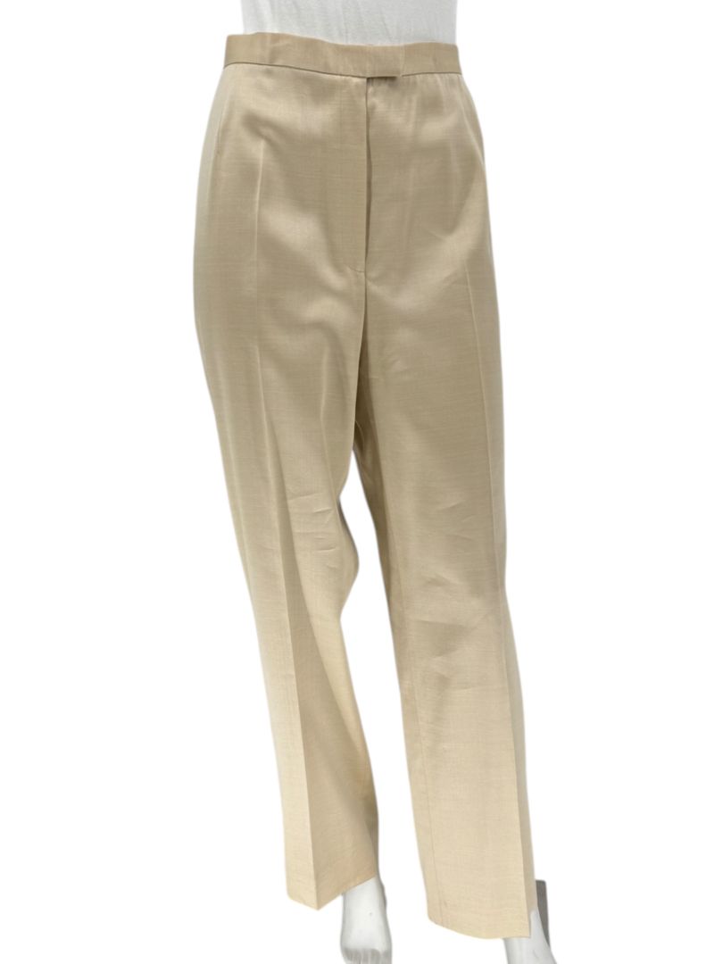 Lafayette 148 New York Beige Silk–Rayon–Wool Wide-Leg Pants – Size 12
